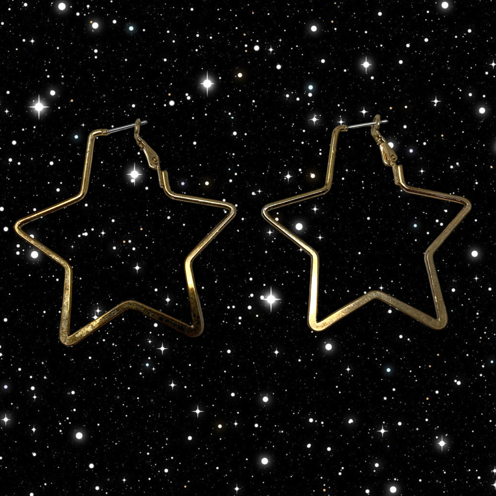 Vintage Y2K Oversized Star Hoop Celestial Earrings Pierced Retro New Wave